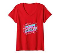 Personnage Principal Energy Neon Burst Typographie T-Shirt avec Col en V, Femme, Rouge, M