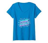 Personnage Principal Energy Neon Burst Typographie T-Shirt avec Col en V, Femme, Saphir, L