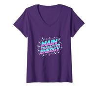 Personnage Principal Energy Neon Burst Typographie T-Shirt avec Col en V, Femme, Violet, L