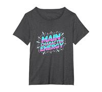 Personnage Principal Energy Neon Burst Typographie T-Shirt, Femme Grandes Tailles, Chiné Foncé, 2X