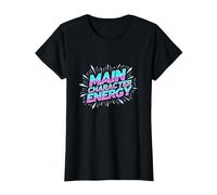 Personnage Principal Energy Neon Burst Typographie T-Shirt, Femme, Noir, M