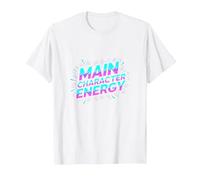 Personnage Principal Energy Neon Burst Typographie T-Shirt, Homme, Blanc, XXL