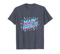 Personnage Principal Energy Neon Burst Typographie T-Shirt, Homme, Bleu Chiné, 5XL