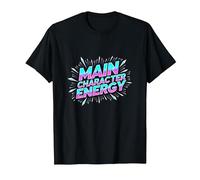 Personnage Principal Energy Neon Burst Typographie T-Shirt, Homme, Noir, 4XL