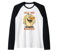 Personnage souriant face de la vie qui dit juste meh et tant Manche Raglan