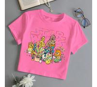 Personnages sur le thème de Star- Wars, plantes en pot, slogans de lettres, nouveaux modèles de printemps et d'été, t-shirts en coton côtelé pour filles, drapé de style universitaire sportif, hauts à