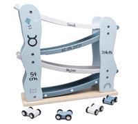 Personnalisable Circuit à Billes en Bois Bleu - avec Voitures et Piste de roulement - Circuit à Billes pour Enfants à partir de 18 Mois an - avec nom et Dates de Naissance - Label-Label