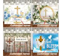 Personnalisable Nom Ma première bannière de baptême avec design de calice d'or et de croix. Nom personnalisé pour baptême, décoration de gâteau de fête de baptême, photographie de fête, toile de fond 