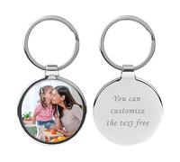 Personnalisable Porte-clés avec Photo Et Texte Gravé, fête des pères, fête des mères cadeau pour mama & papa, Cadeau personnalisé pour homme et femme anniversaire, Saint Valentin, Noël (Circulaire)