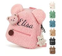 Personnalisable Sac a Dos Enfant, Broderie Petit Sac à Dos Bebe, Mini Cartable Maternelle Fille & Garcon, Peluche Doux Ours Teddy Sac Ecole Bébé Crèche pour L'école et Le Voyage 31cm x 24cm (Rose)