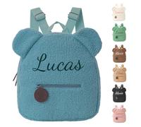 Personnalisable Sac a Dos Enfant, Broderie Petit Sac à Dos Bebe, Mini Cartable Maternelle Fille & Garcon, Peluche Doux Ours Teddy Sacs à Dos Pour Enfant, Pour L'école Et Le Voyage 31cm x 24cm (Bleu)