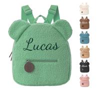Personnalisable Sac a Dos Enfant, Broderie Petit Sac à Dos Bebe, Mini Cartable Maternelle Fille & Garcon, Peluche Doux Ours Teddy Sacs à Dos Pour Enfant, Pour L'école Et Le Voyage 31cm x 24cm (Vert)