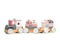 Personnalisable Train en Bois empilable Rose - développe la motricité Fine & l’Imagination - dès 18 Mois - personnalisé avec prénom & Date de baptême - Label Label