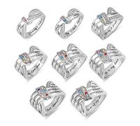 Personnalisé Accueil Bague de Mère avec 1-8 Pierres de Naissance et le Nom Gravé Bague PersonnaliséE en Cuivre/925 Argent Sterling FêTe des Mères Cadeau D'Anniversaire Pour la Femme de la Mère