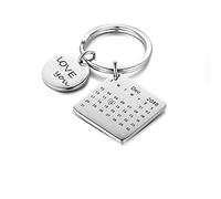 Personnalisé argent Porte-clés pour Hommes Femmes Élégant Rond Squre Calendrier Calendrier Date Porte-clés Gravé Texte Personnalisé Anniversaire L'amour Cadeaux Mémorial Mariage Anniversair
