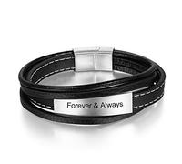 Personnalisé Bar Cuir Pour des hommes Bracelet Gravé Charme Des bracelets Nom ID Identité Punk Multicouche Élégant Des bracelets Personnalisé Anniversaire pour Copain Père Mari Meilleur Homme Noir