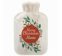 Personnalisé Bouillotte avec housse en polaire douce en caoutchouc avec couvercle 2 litres belle couverture en molleton Joyeux Noël Gui [092]