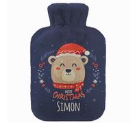 Personnalisé Bouillotte avec housse en polaire douce en caoutchouc avec couvercle 2 litres belle couverture en molleton Ours marine [092]