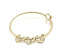 Personnalisé Bracelet avec 2-5 Coeur Pendentifs Gravé Acier inoxydable Bracelet Manchette Amitié Femmes Cadeau de pour Noël Anniversaire Fête des Mères La Saint-Valentin (3 cœur or)