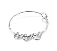Personnalisé Bracelet avec 2-5 Coeur Pendentifs Gravé Acier inoxydable Bracelet Manchette Amitié Femmes Cadeau de pour Noël Anniversaire Fête des Mères La Saint-Valentin (3 cœur argent)