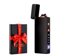 Personnalisé Briquet Électrique Indicateur de Batterie Briquet USB Plasma Rechargeable Coupe-Vent & sans Flamme, Briquet Double Arc avec Indicateur de Batterie pour Bougies/Grill (Noir)
