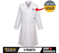 Personnalisé Brodé Femmes Lab Manteau Confortable Respirant Polycoton Blanc