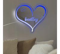 Personnalisé Coeur LED Lumineux Miroir Acrylique - 7 Couleurs Changer, Personnalisé Néon con Nom, Décoration Murale pour Chambre à Coucher Salon, Cadeau d'Anniversaire pour la Saint-Valentin