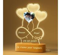 Personnalisé De Lampe Acrylique d'amour- Lampe Personnalisée avec Photo, Cadeau Personnalisable Copine Copain, Décoration de bureau pour couple Amoureux Mère Famille Amis