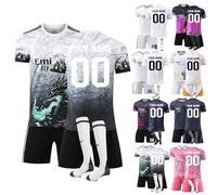 Personnalisé Enfant Football Maillots avec Nom Numéro, Garçon Homme Vêtements de Football Tee Shirt Short, Cadeau pour Garçon Et Homme (1-4)