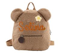 Personnalisé enfants sac à bandoulière, nom personnalisé garçon fille sac à bandoulière avec fleur ours en peluche Plaid sac à bandoulière, mignon petit sac à dos de maternelle (rose / bleu / brun )