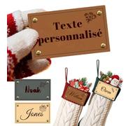Personnalisé Étiquettes de bas de Noël Gravure personnalisée de Texte Écussons Nominatifs en Cuir avec Rivets pour Chaussettes Cadeaux de Noël pour Hommes Femmes (Étiquettes 2)