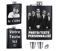Personnalisé Flasque a Alcool avec Photo Texte Icône Acier 8Oz Inoxydable Flasque Personnalisée Cadeau pour Papa Homme Petit Ami Témoin (Photos de Gravure 1)