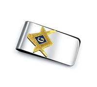 Personnalisé Grande Wide Strong Symbol Message Blue Square Compass Masonic Insignia Freemason Tie Clip Bar Necktie for Men Argent Gold Tone Stainless Steel