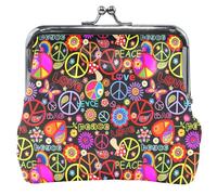 Personnalisé Groovy Paix Noir Porte-Monnaie Femmes Cuir Baiser Serrure Filles Changer Porte-monnaie, Groovy Paix Noir, Groovy Peace Noir