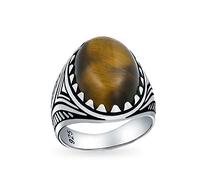 Personnalisé Hommes Animal Paires De Griffes Grande Gemme Cabochon Ovale Oeil De Tigre Marron Signet Déclaration Bague Western Pour Hommes Argent 925 Oxydé Fait À La Main En Turquie Personnalisable