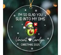 Personnalisé I'm So Glad You Slid Into My DMS Ornaments, Sortir ensemble Online Anniversary Ornament Christmas 2025, Texte personnalisé/Noms Couple Internet Love Ornement Cadeau pour lui et elle en