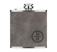 Personnalisé Initiales Nom Cercle 6oz Cuir PU Hip Flasque Gris Qualité Premium