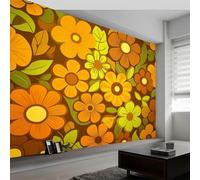 Personnalisé Jaune Papier Peint Mural Style Vintage Fleur, Geant intissé Poster Photo pour Salon Chambre d'enfants Fond Tv murale Décoration Papier Peint Panoramique 200 x 140 cm