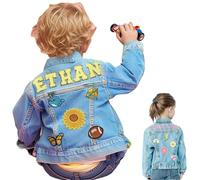 Personnalisé Jeans Jeans veste avec des noms, bébé Pâques panier Stuffers, retour à l'école tenues pour les filles et les garçons, printemps et automne vestes, 1-8 ans fille garçon anniversaire cadeau