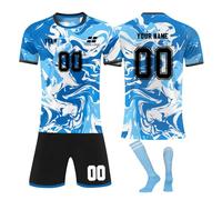 Personnalisé Maillot de Foot,Concevez Votre Propre nom de Maillot de Pied,numéros,Logo,25/26 Saison Nouveau Maillot de Football vêterments pourgarçons Adultes Costume (Style 1 Bleu)