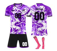 Personnalisé Maillot de Foot,Concevez Votre Propre nom de Maillot de Pied,numéros,Logo,25/26 Saison Nouveau Maillot de Football vêterments pourgarçons Adultes Costume (Style 1 Violet)