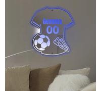 Personnalisé Maillot de Football LED Lumineux Miroir Acrylique - 7 Couleurs Changer, Personnalisé Néon con Nom, Décoration Murale pour Chambre à Coucher Salon, Cadeau pour les Amoureux du Football