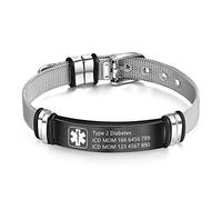 Personnalisé Médical Alerte Bracelet pour Femmes Inoxydable Acier Ajustable Bande Urgence Médical Des bracelets Officiel Identifiant Bracelet avec Médical Alerte Badge Graver Santé Informaiton