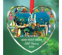 Personnalisé n'importe quelle image Hawaii Beach Landmark Ornement en verre Cadeaux pour les amateurs de voyages, ornements de Noël de l'île d'Hawaï, texte personnalisé et noms de monuments célèbres