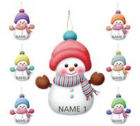 Personnalisé Noël Coloré Bonhomme de Neige Décoration, Personnalisé Famille Noël Ornaments 2025, Décorations Nom/Texte Suspendu Ornement, Cadeaux d'hiver pour Les Amis de La Famille