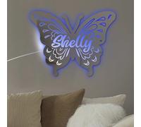Personnalisé Papillon LED Lumineux Miroir Acrylique - 7 Couleurs Changer, Personnalisé Néon con Nom, Décoration Murale pour Chambre à Coucher Salon, Cadeau d'Anniversaire pour la Saint-Valentin