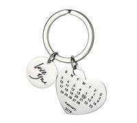 Personnalisé Personnalisé Gravé Calendrier Date Gravé Message En Acier Inoxydable Porte-clés & Porte-clés Souvenir Souvenir Anniversaire Cadeau De Mariage (Grand coeur)