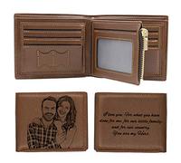 Personnalisé Photo Portefeuille en Cuir Portefeuille Gravée Homme,Personnalisé Cadeau pour la Papa Famille Petit Ami Noël
