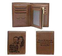 Personnalisé Photo Portefeuille en Cuir Portefeuille Gravée Homme,Personnalisé Cadeau pour la Papa Famille Petit Ami Noël