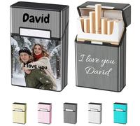 Personnalisé Porte Cigarette Étui avec Image Texte Boîte à Cigarettes, Paquet de Cigarettes Fermeture Aimantée pour 20 cigarettes, Étui à cigarettes pour Homme et Femme (Noir)